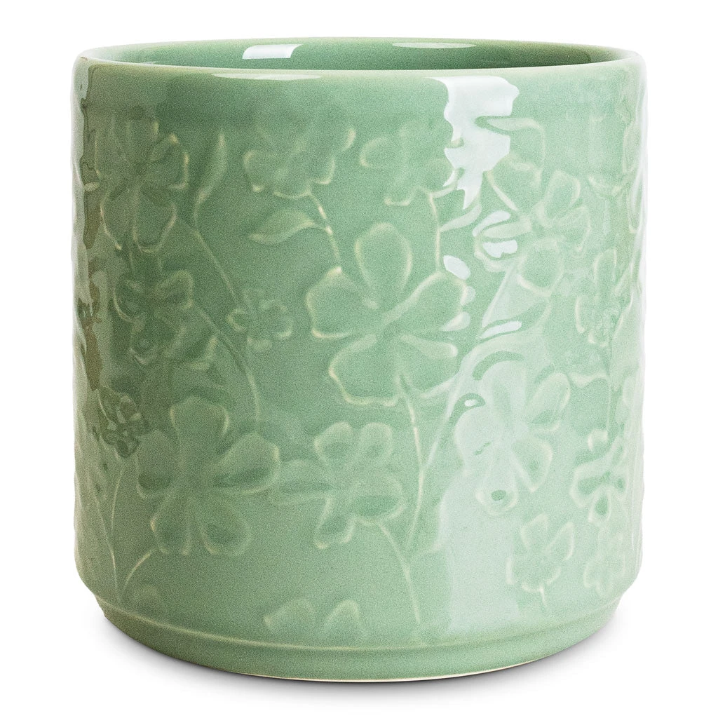 Betsy Embossed Plant Pot - Floral Mint 5 Betsy Embossed Plant Pot - Floral Mint - Image 3