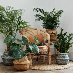 Seagrass Tribal Basket - Teal Lined -Plant Promotion Store Lifestyle Seagrass Tribal Basket Teal Lined 35x30cm