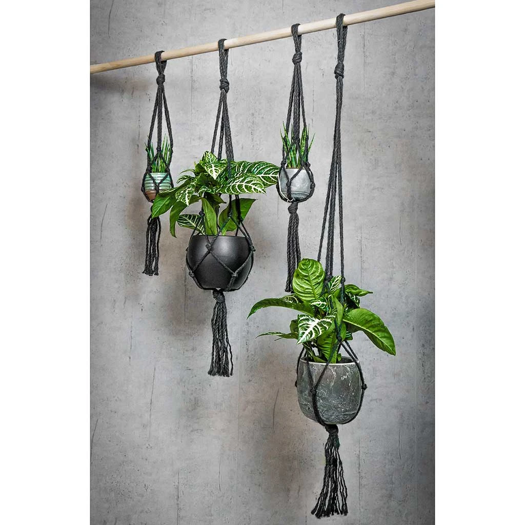 Plant Pot Knotted Macrame Hanging Rope - Black - 120cm 4 Plant Pot Knotted Macrame Hanging Rope - Black - 120cm - Image 2