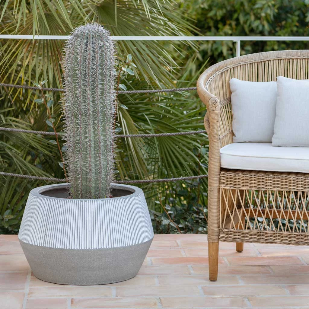 Harley Low Ridged Plant Pot - White Stripe 4 Harley Low Ridged Plant Pot - White Stripe - Image 2