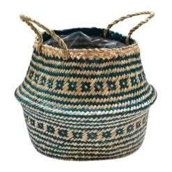 Seagrass Tribal Basket - Teal Lined -Plant Promotion Store Seagrass Tribal Basket Teal Lined 35x30cm